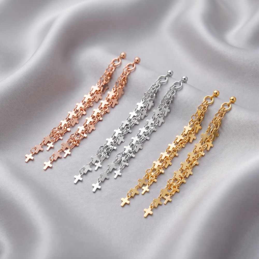 Italian Handmade Triple Strand Petite Crosses Earrings