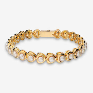 Italian Pearl Heart Tennis Bracelet, Yellow Gold