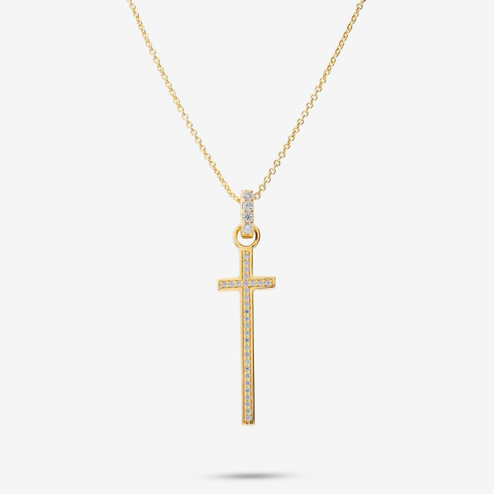 Italian Long Stone Cross Pendant With Chain
