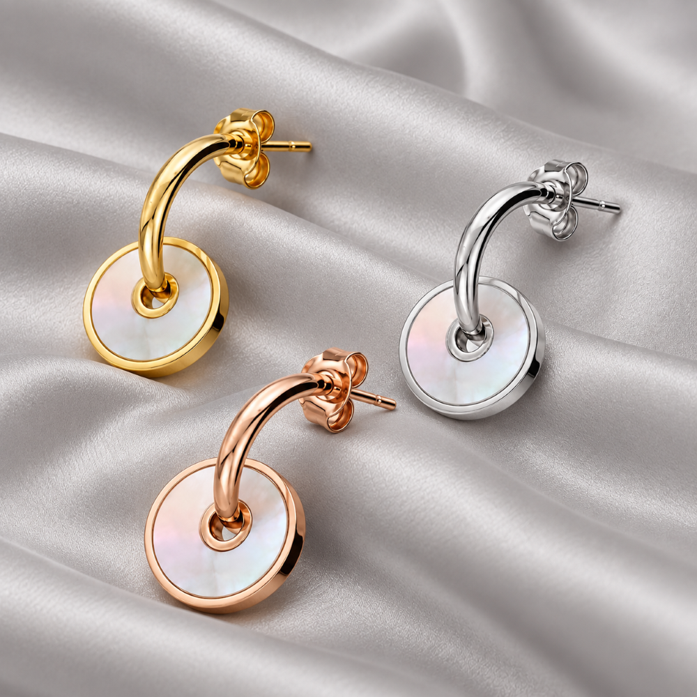 Italian Hoop Earrings with Mother of Pearl Discs