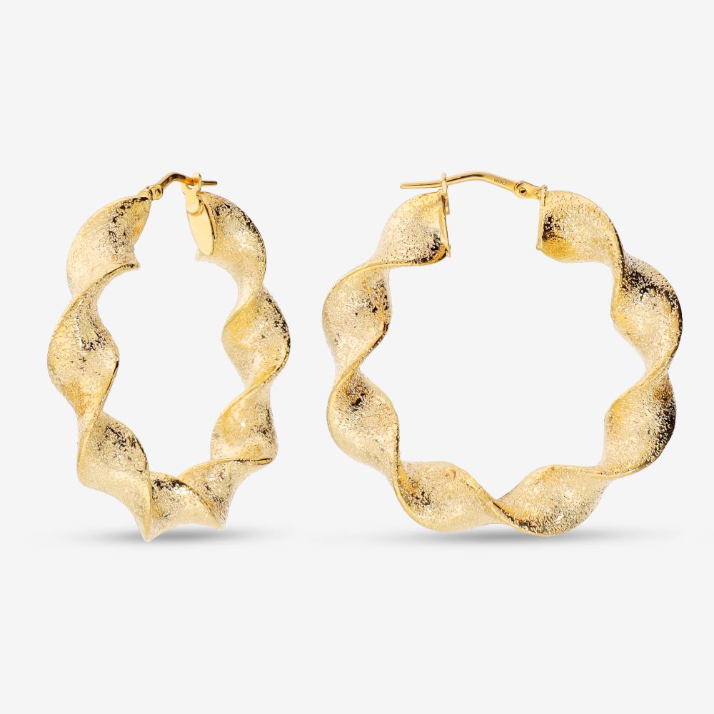 Italian Puntinato Ribbon Twist 1.5" Hoop Earrings