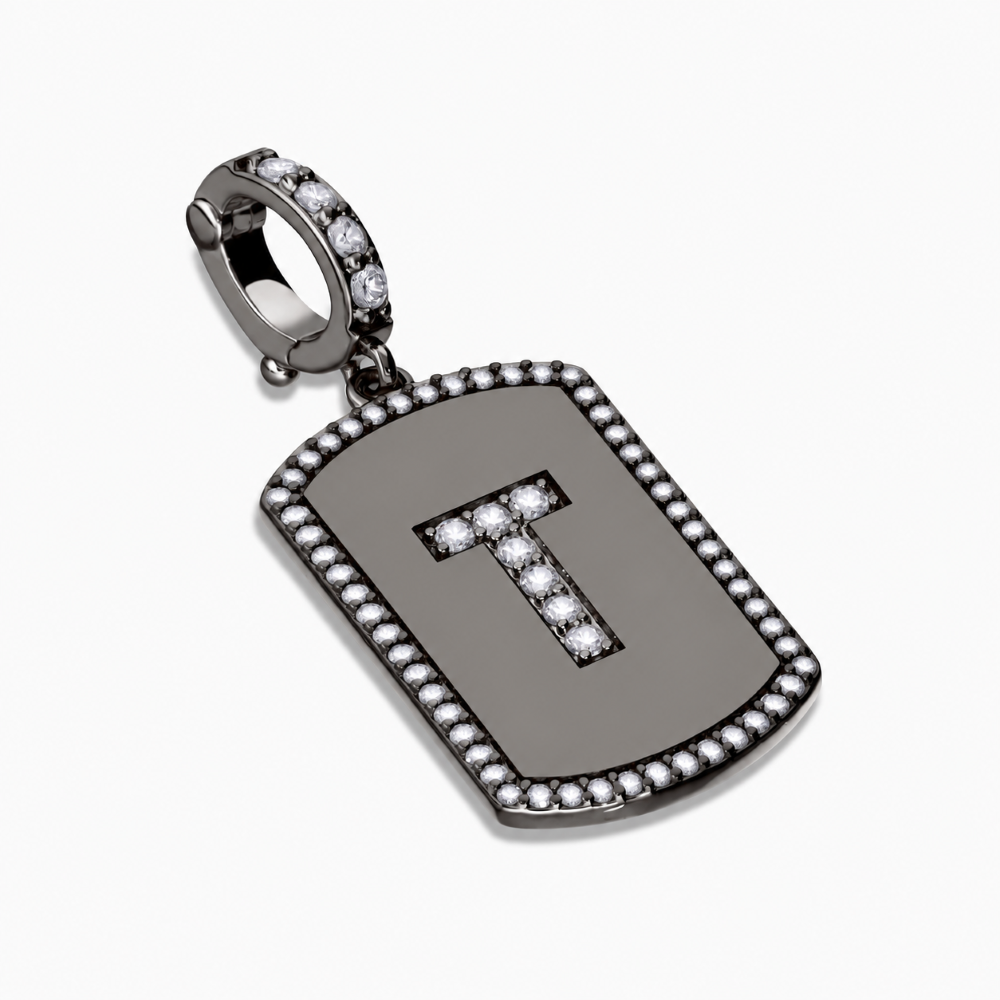 Italian Tag Style Initial Stone Enhancer, Black