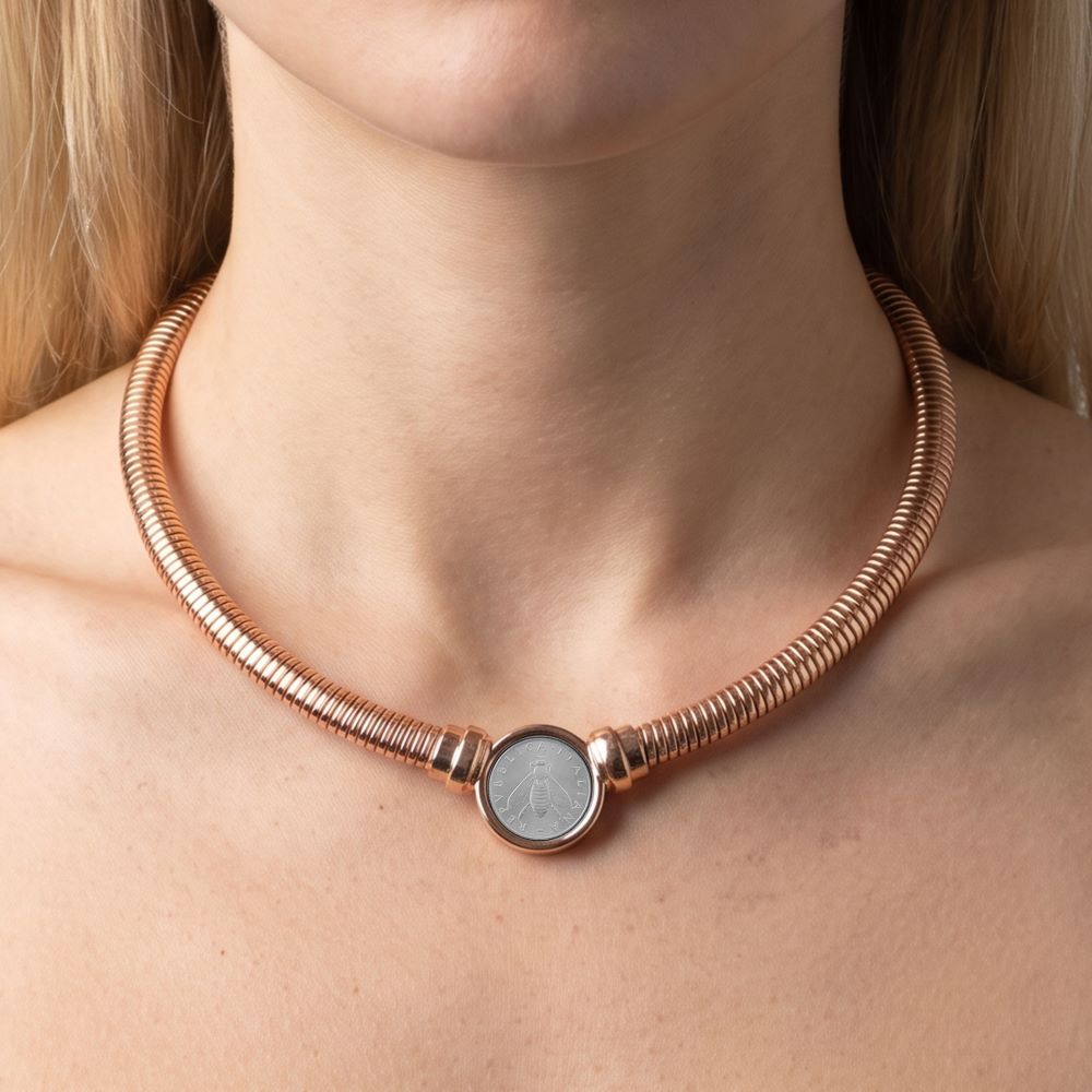 Italian Tubogas Collar Necklace With Changeable Bee Lire
