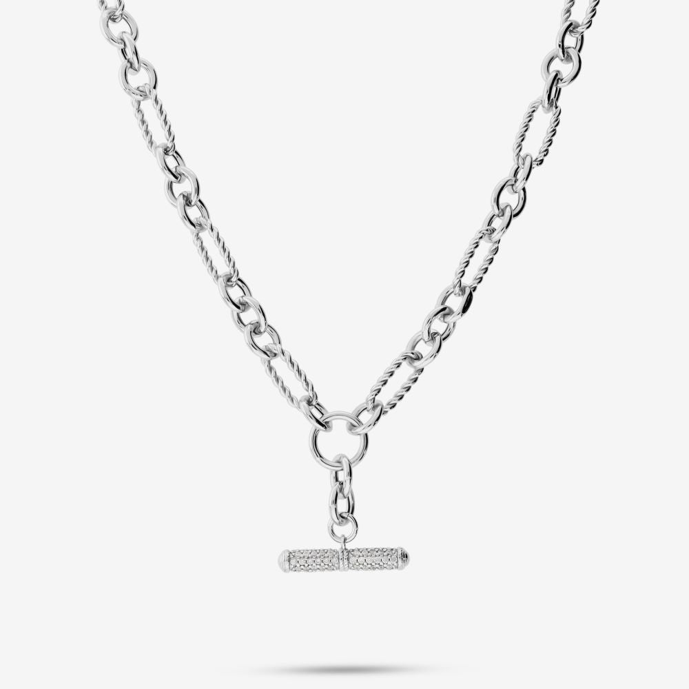 Italian Status Textured Link Necklace with Pave T-Bar