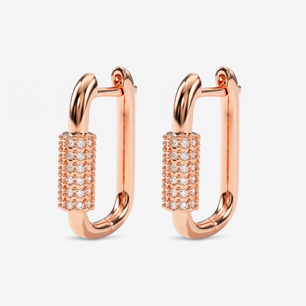 Italian Couture Inspired Carabiner Style Hoop Earrings with Pave'
