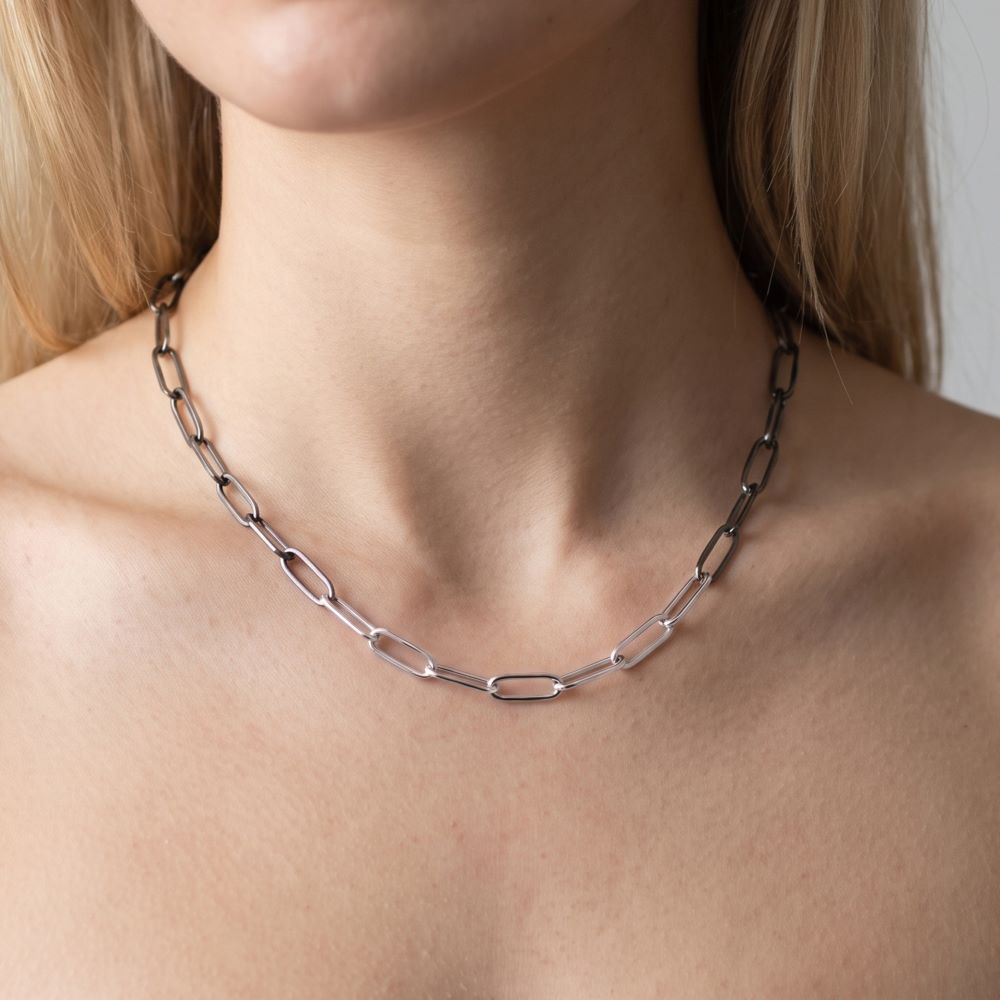 Italian Two Tone Paperclip Link Necklace