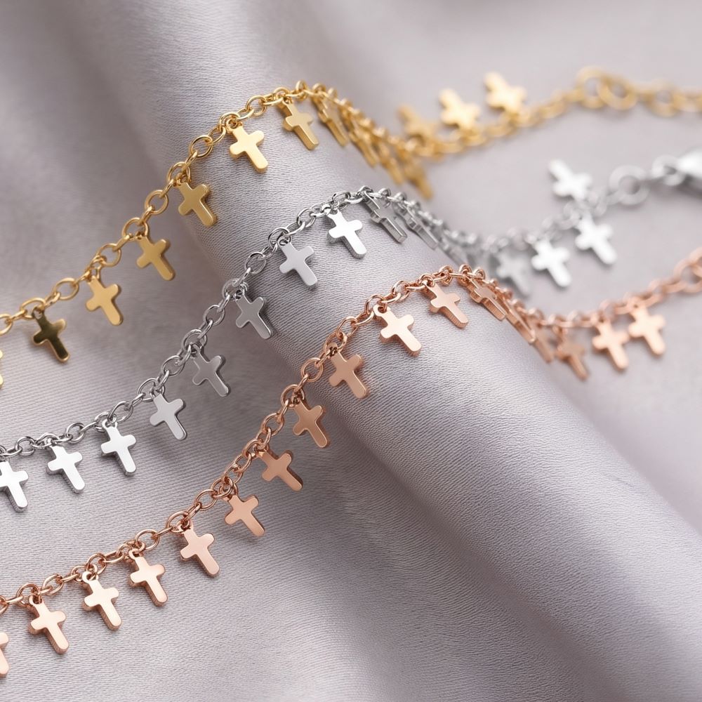 Italian Handmade Petite Cross Anklet, 3 Lengths