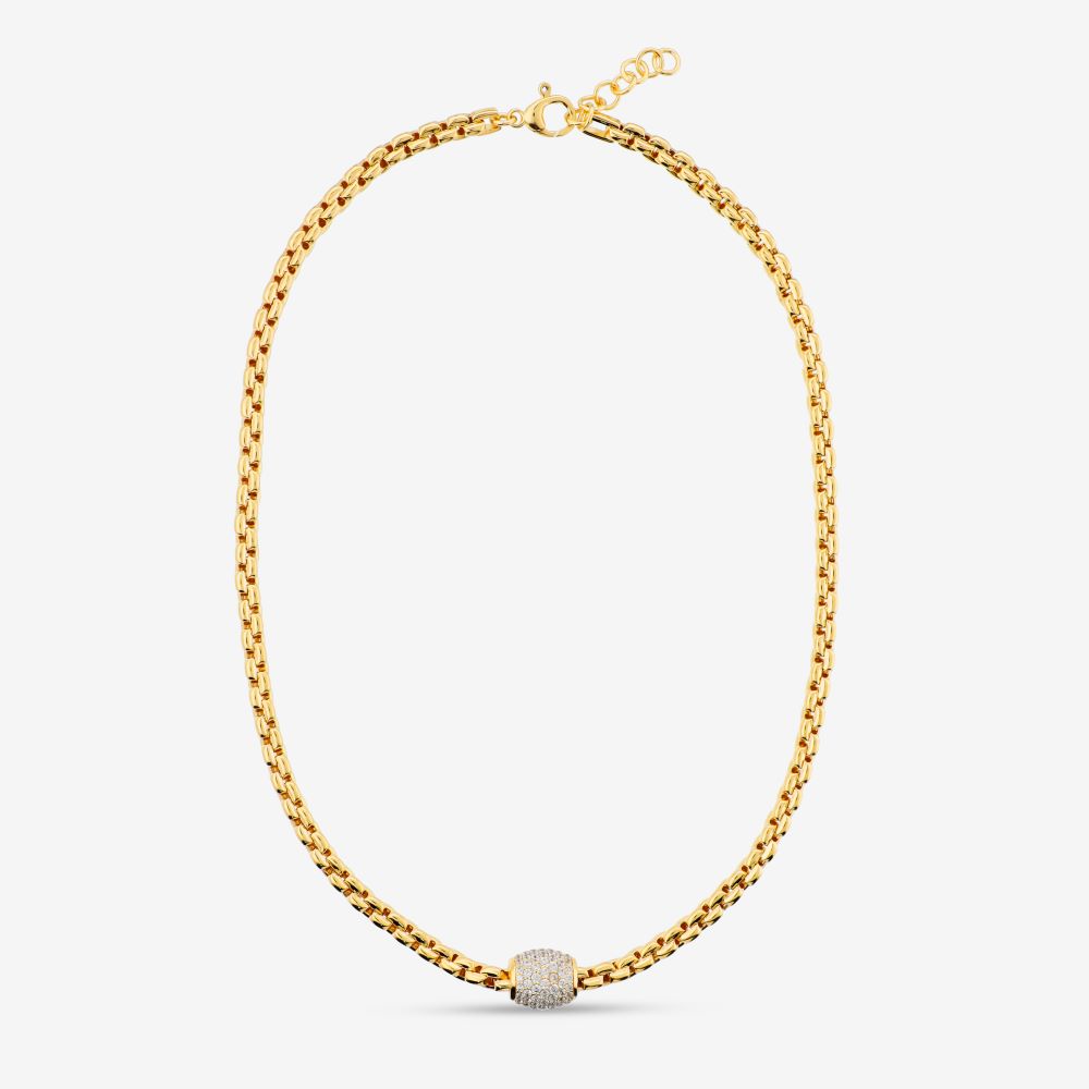 Italian Look Of Fine Status Link Necklace With Pave, Yellow