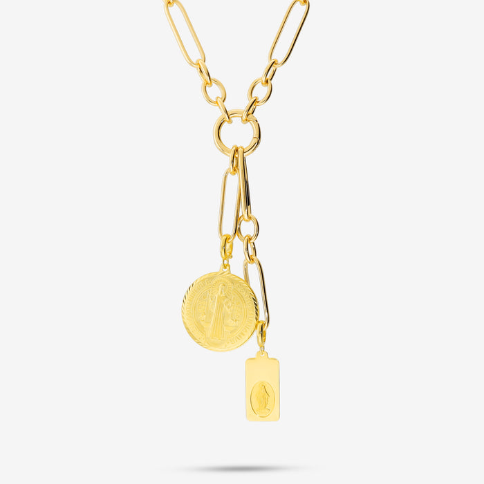 Italian Alternating Status Link Necklace With Center Enhancer and 2 extenders