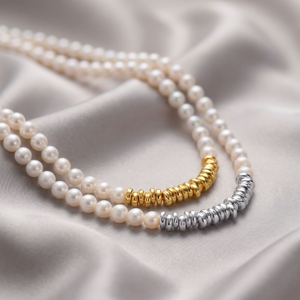 Italian Freshwater Pearl Necklace With Center Rings