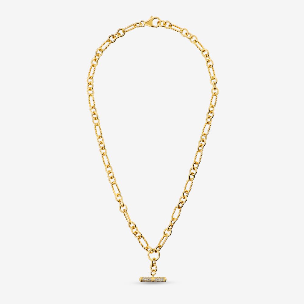 Italian Status Textured Link Necklace with Pave T-Bar