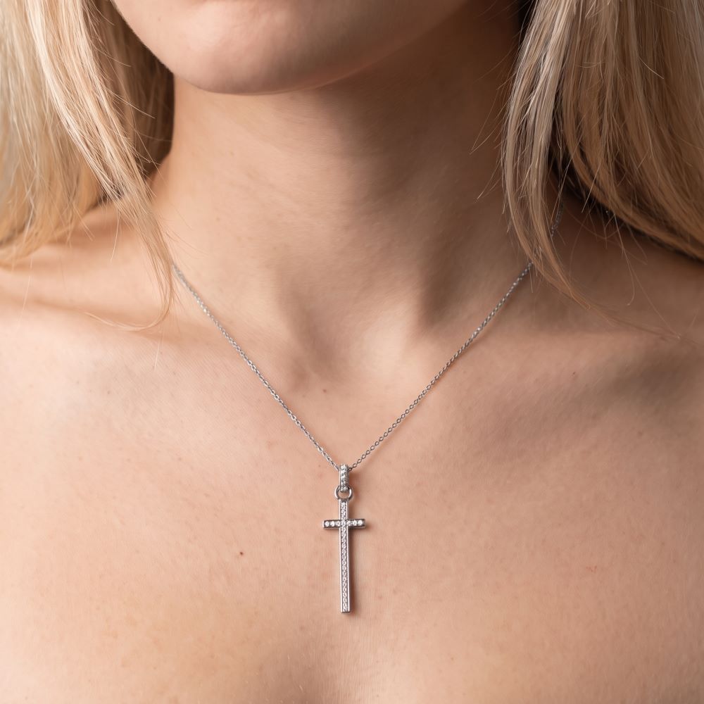 Italian Long Stone Cross Pendant With Chain