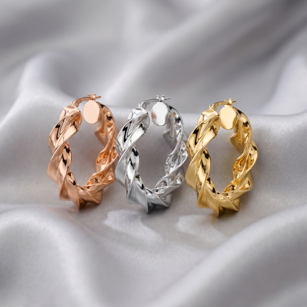 Italian Luxury Twist Hoop Earrings, 1.25"