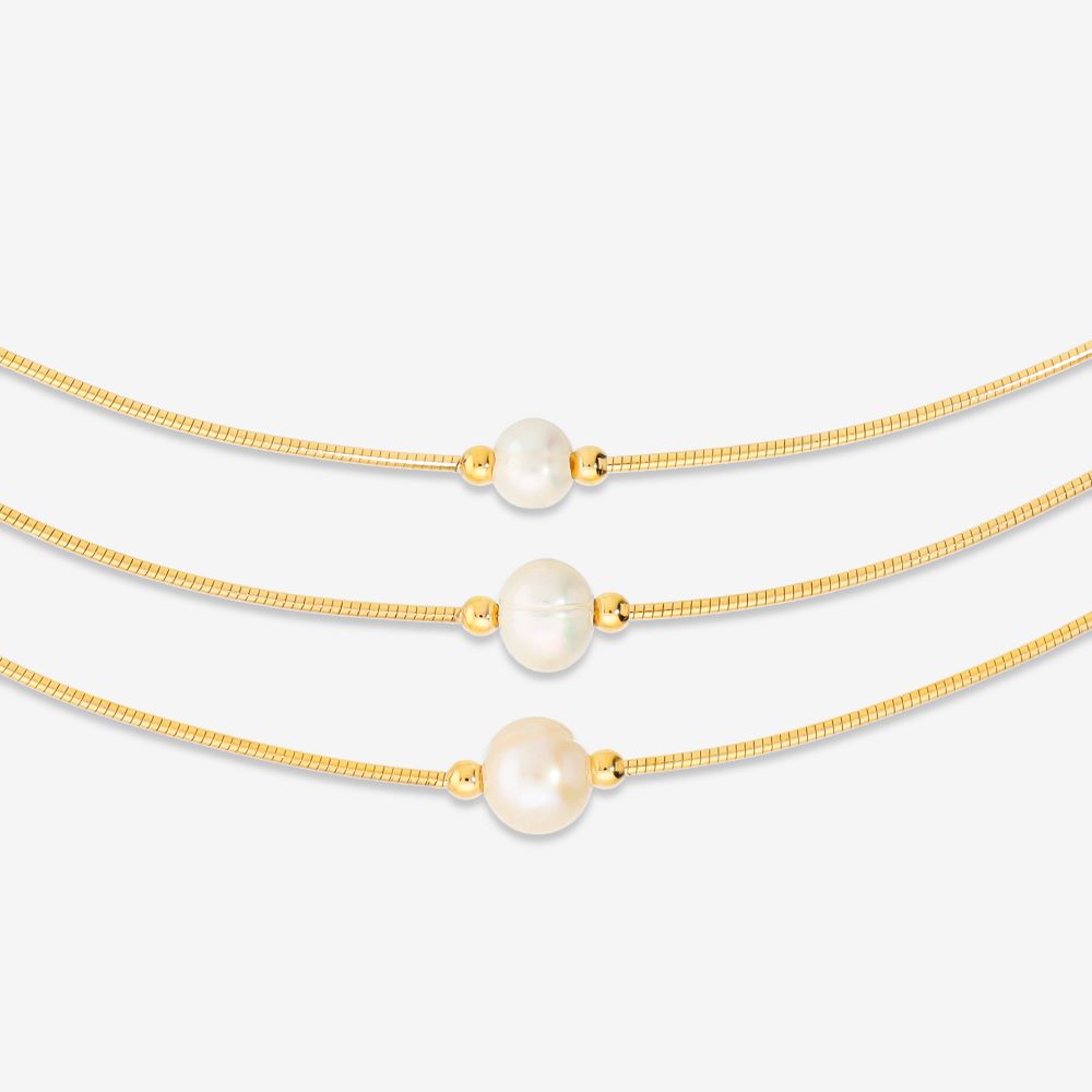 Italian Triple Pearl Omega Necklace, Yellow