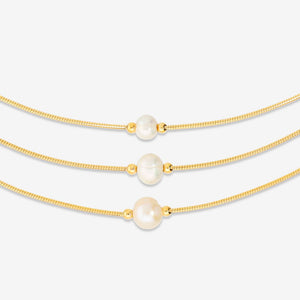 Italian Triple Pearl Omega Necklace, Yellow