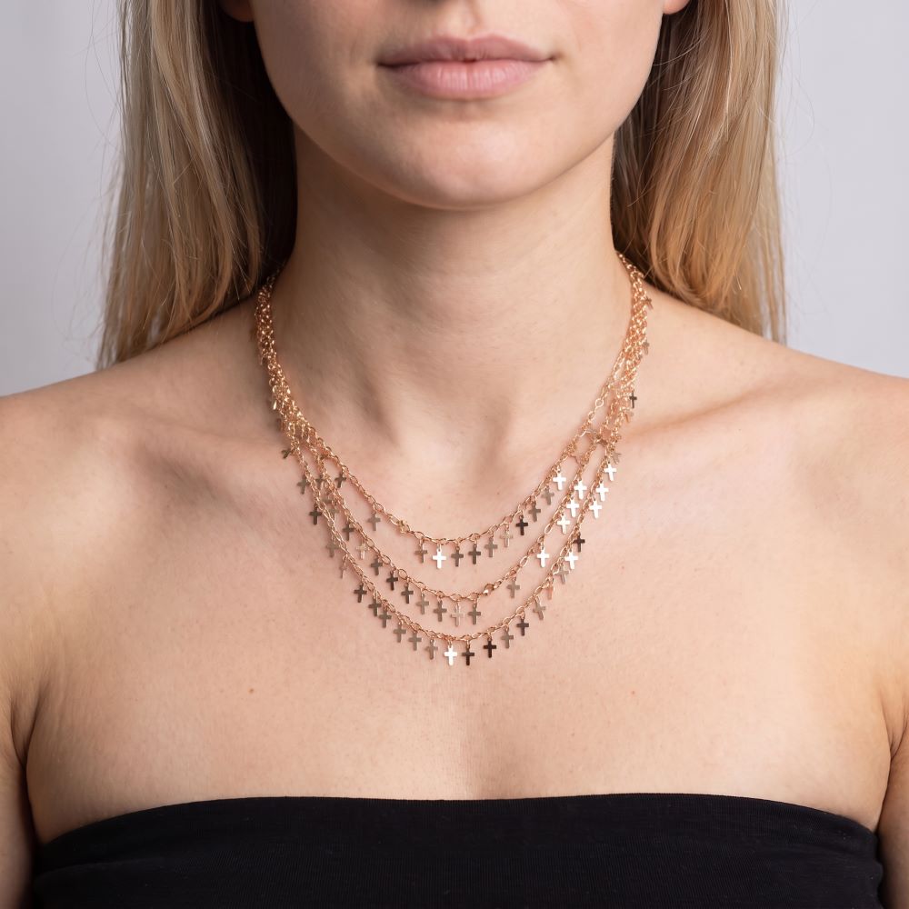Italian Handmade Triple Strand Petite Cross Necklace