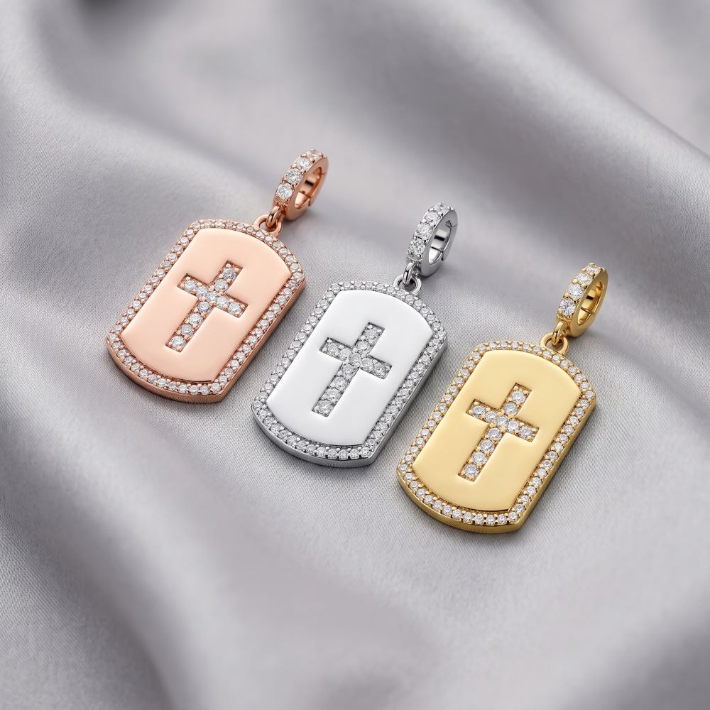Italian Tag Style Stone Cross Enhancer Pendant