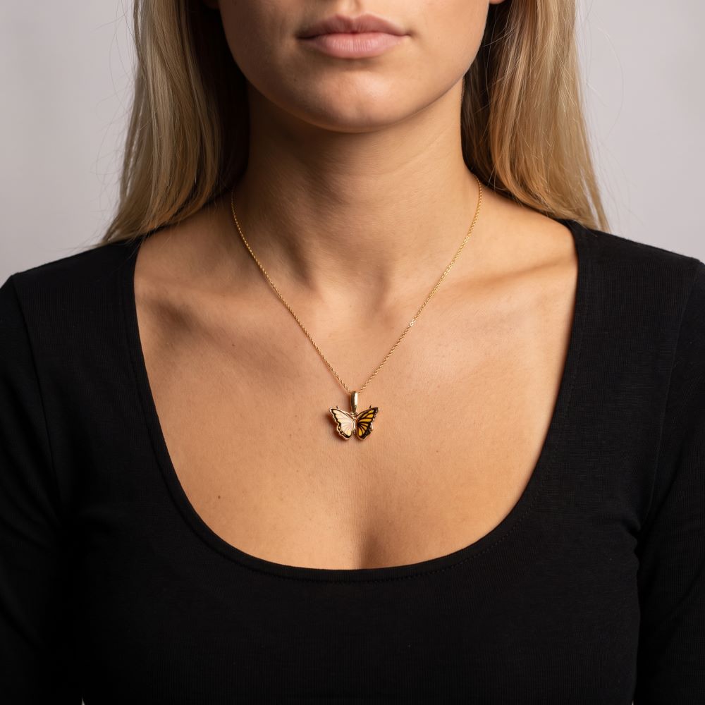Italian Handmade Genuine Amber Petite Butterfly Necklace