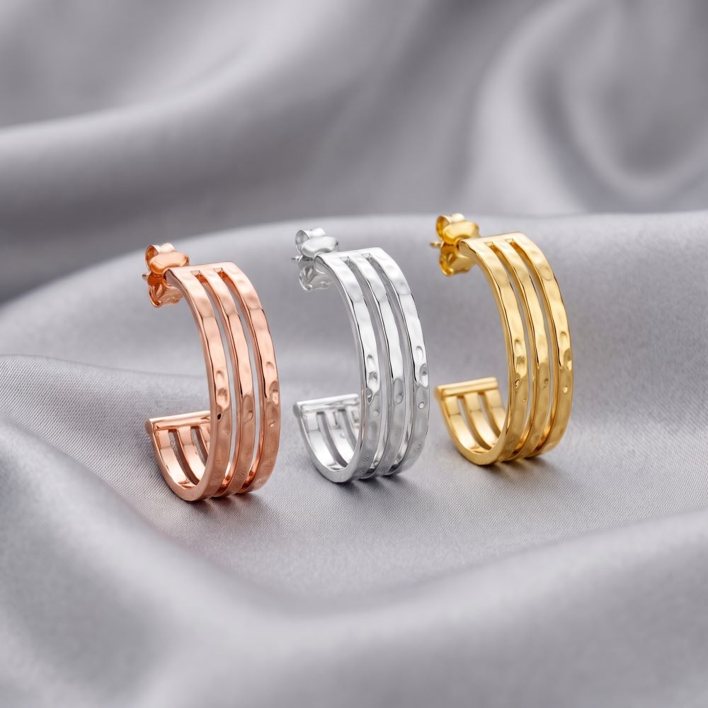 Italian Triple Bar Hammered Earrings