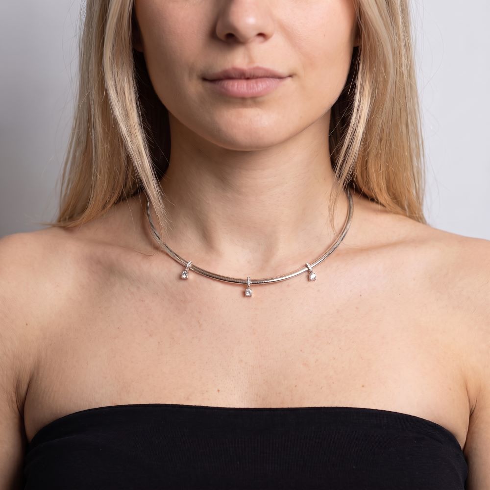 Italian Look of Diamonds Necklace with 3 Drop Stones