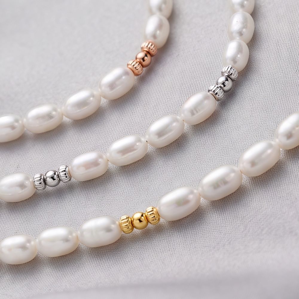 Italian Pearl Necklace With Bead Stations
