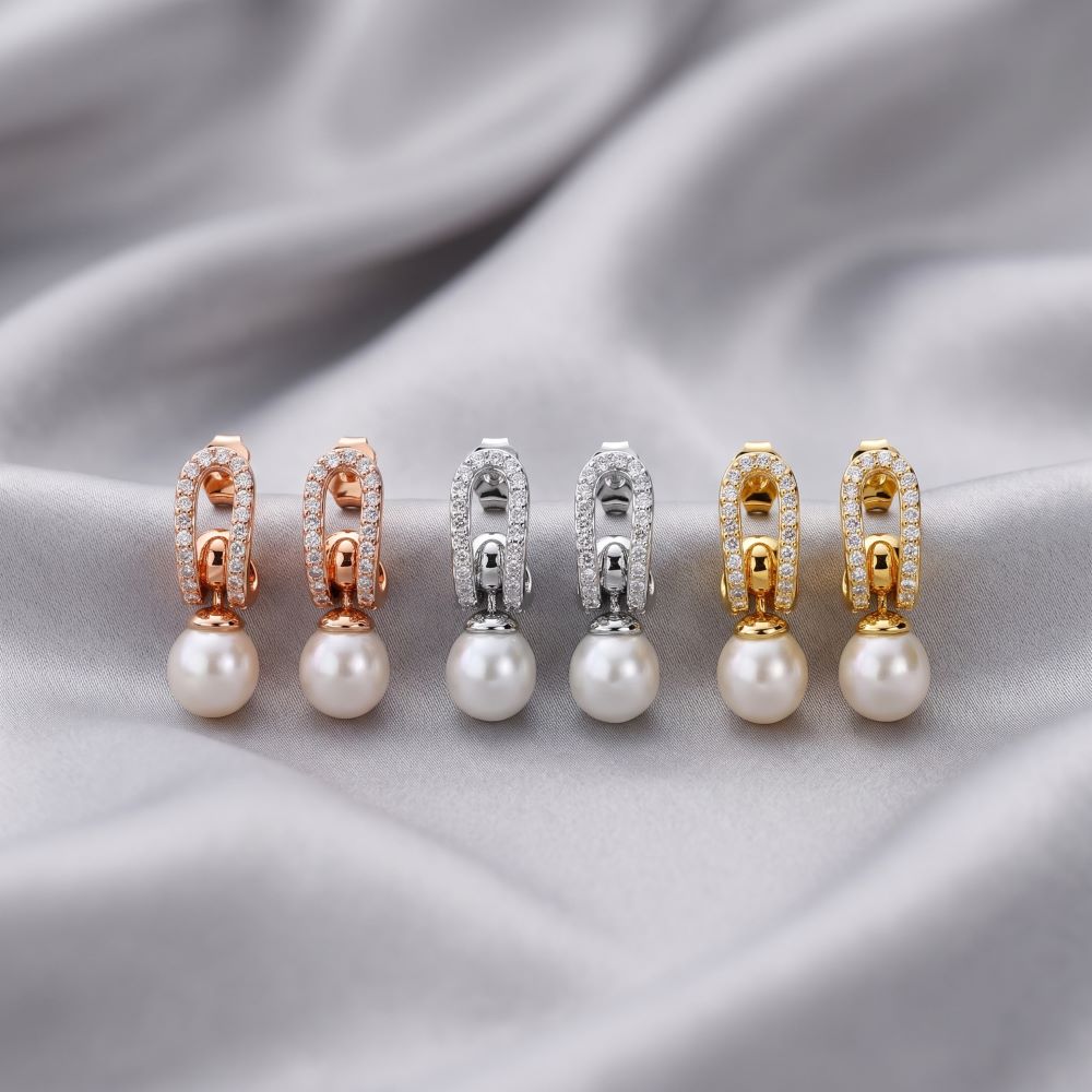 Italian Stone And Pearl Drop Earrings