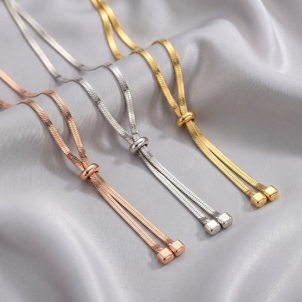 Italian Long Herringbone Slide Lariat Necklace