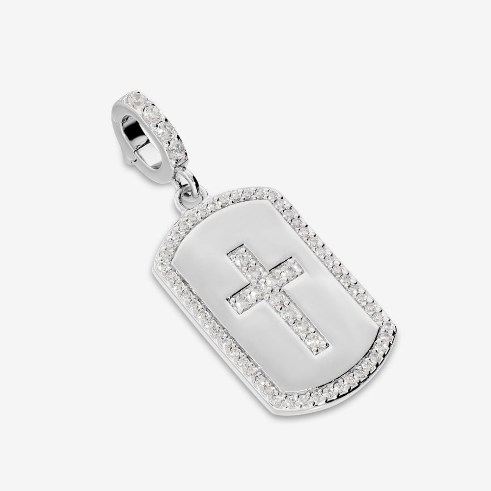 Italian Tag Style Stone Cross Enhancer Pendant