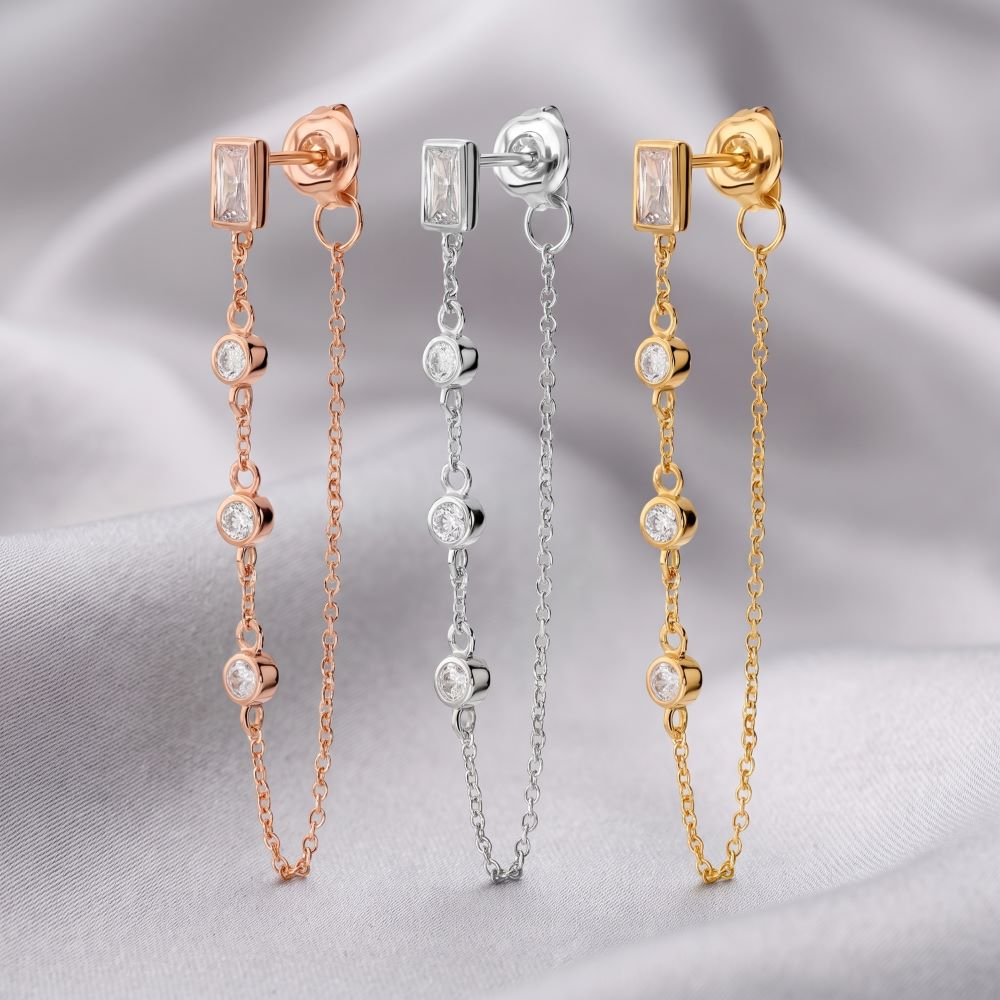 Italian Chain Earrings With Scattered Stones