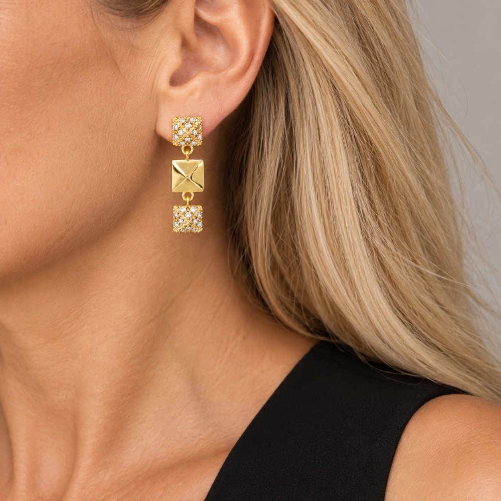 Italian Couture Inspired Pyramid Pave' Drop Earrings