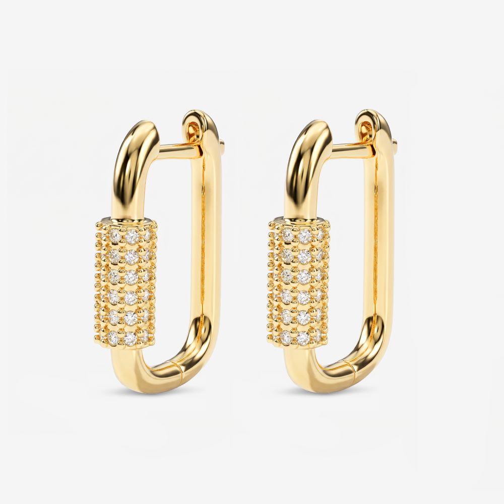 Italian Couture Inspired Carabiner Style Hoop Earrings with Pave'