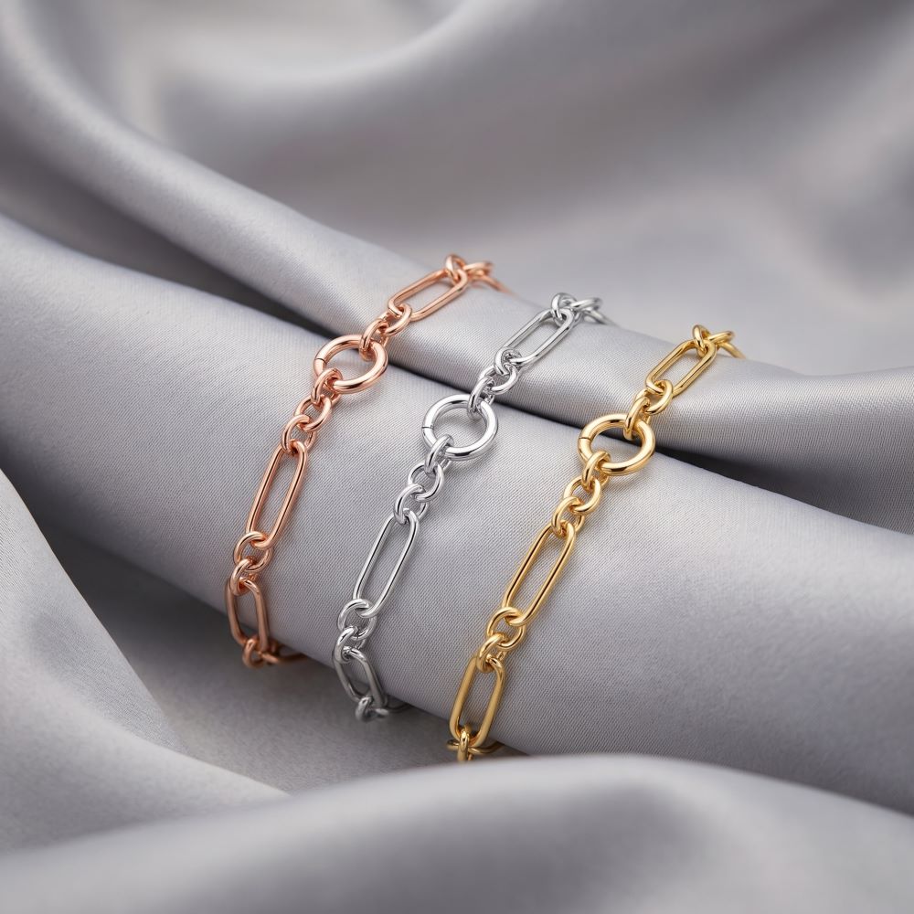 Italian Handmade Alternating Status Link With Center Ring Bracelet