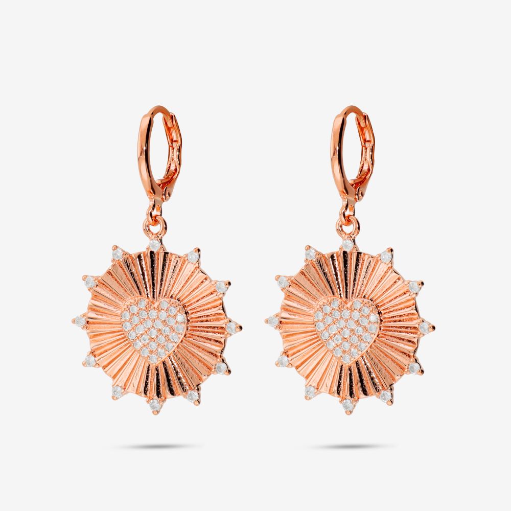 Italian Sunburst With Pave Heart Earrings