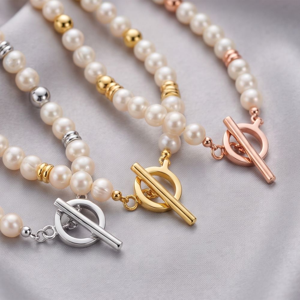 Italian Oval Pearl Necklace With T-Bar