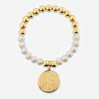 Italian Pearl And Bead Bracelet With Religious Coin Enhancer