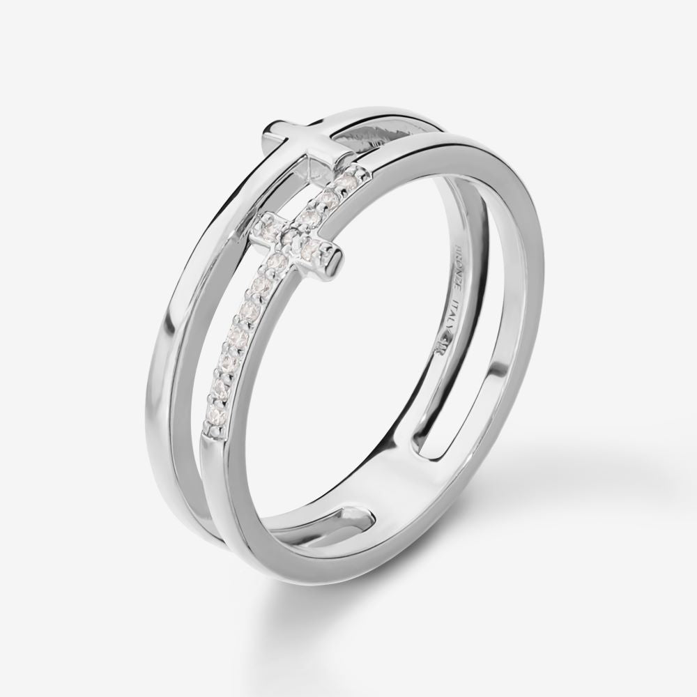 Italian Double Cross Pave And Polish Ring