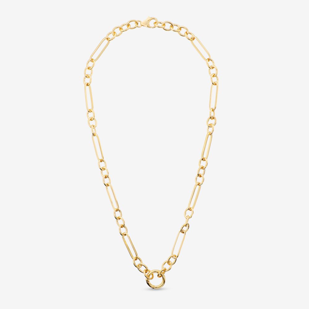 Italian Alternating Status Link Necklace With Center Enhancer and 2 extenders