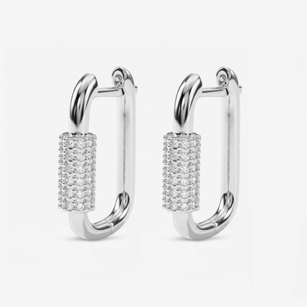 Italian Couture Inspired Carabiner Style Hoop Earrings with Pave'