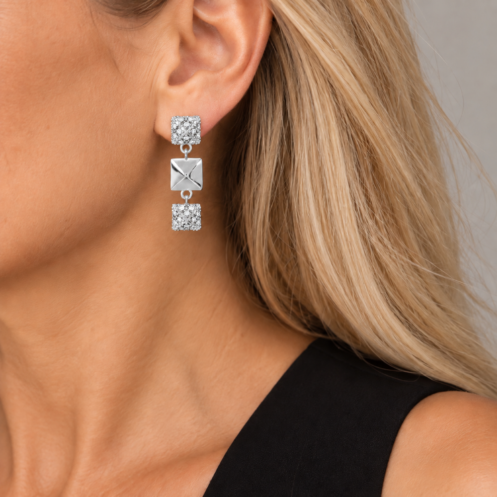 Italian Couture Inspired Pyramid Pave' Drop Earrings