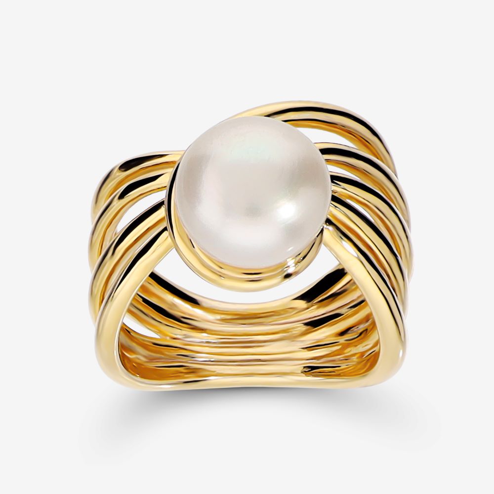 Italian Wave Design Pearl Ring, Yellow