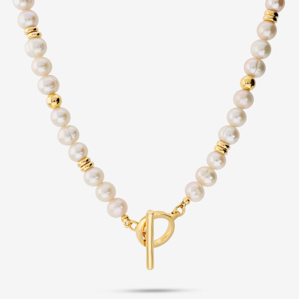 Italian Oval Pearl Necklace With T-Bar
