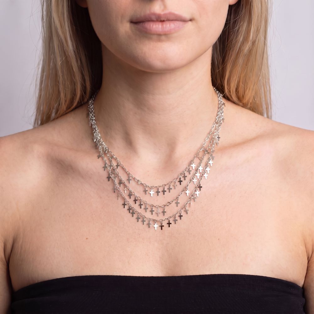 Italian Handmade Triple Strand Petite Cross Necklace