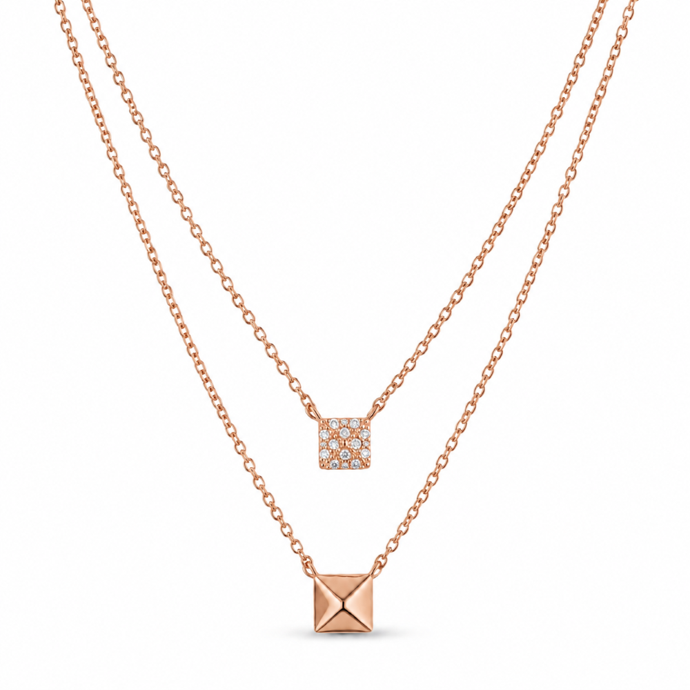Italian Couture Inspired Pave' Double Strand Pyramid Necklace
