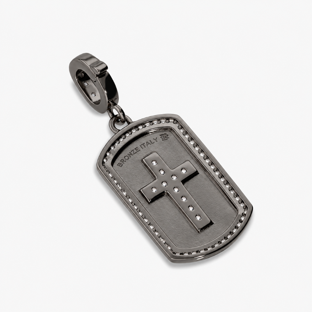 Italian Tag Style Stone Cross Enhancer Pendant, Black