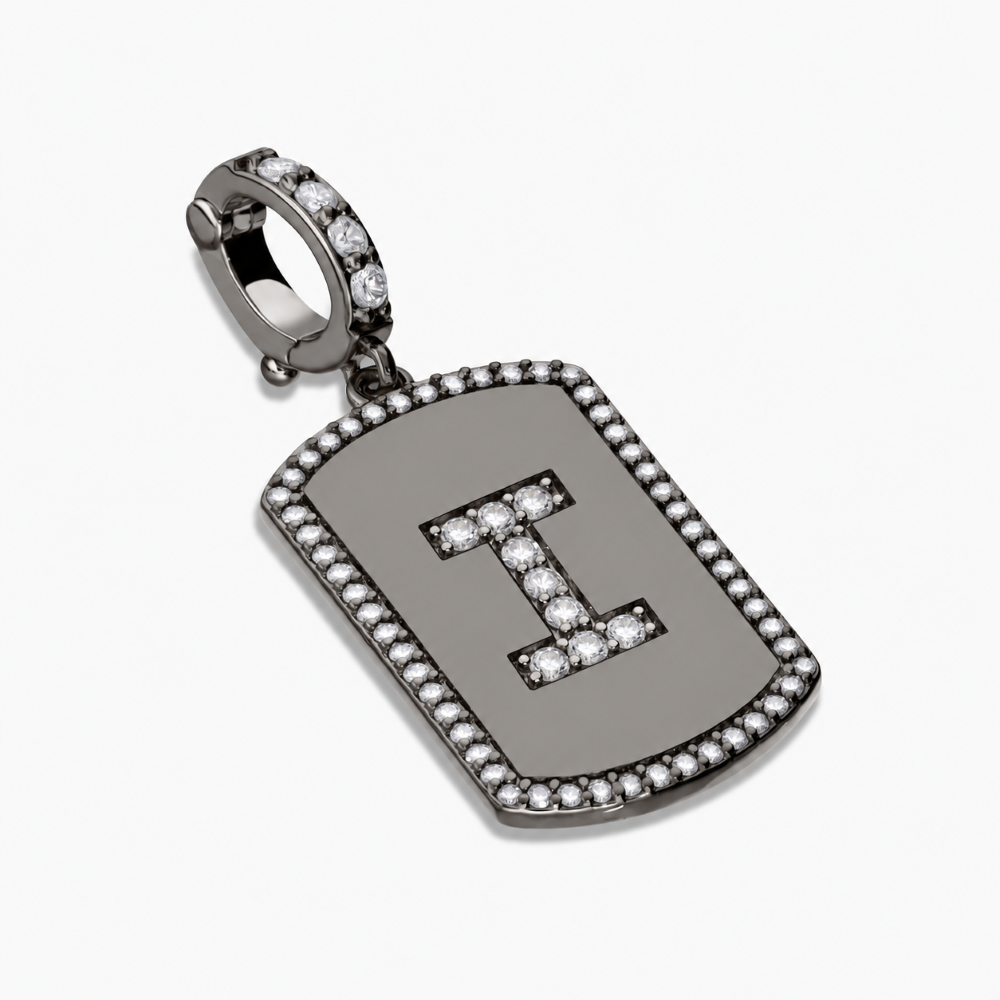Italian Tag Style Initial Stone Enhancer, Black