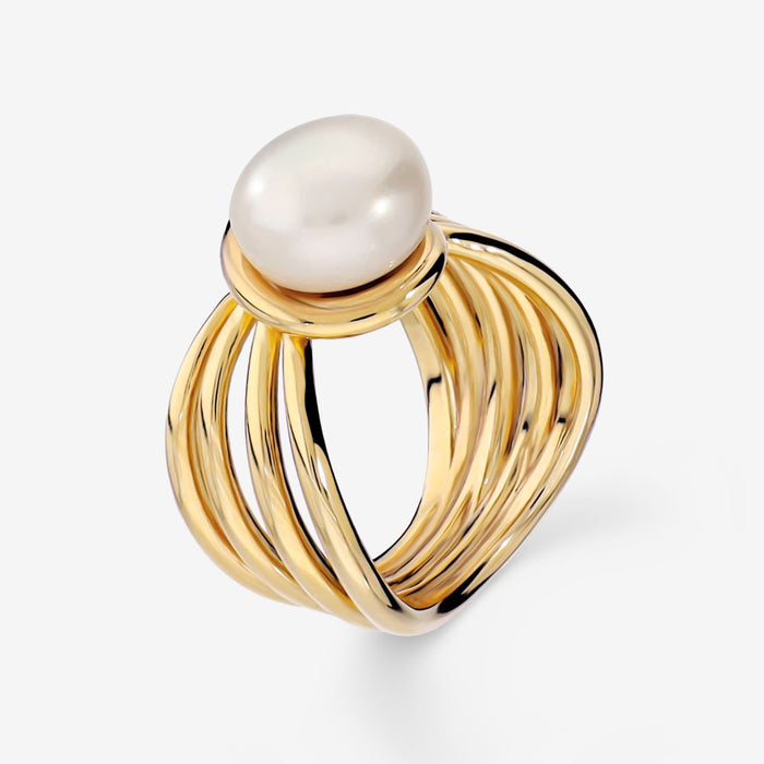 Italian Wave Design Pearl Ring, Yellow