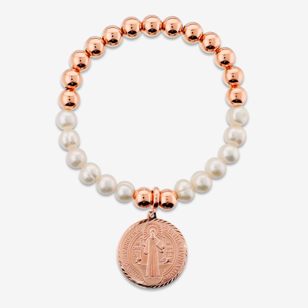 Italian Pearl And Bead Bracelet With Religious Coin Enhancer
