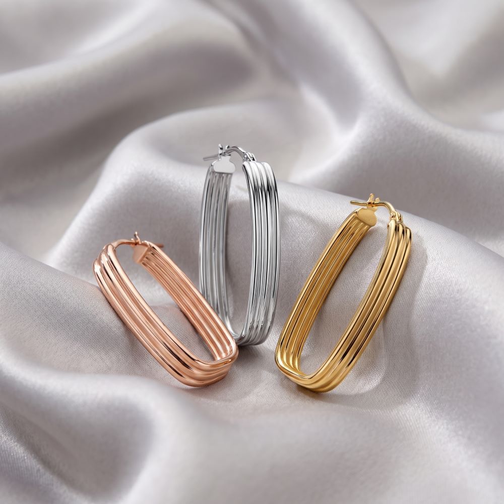 Italian Double Curved Rectangular Hoop Earrings