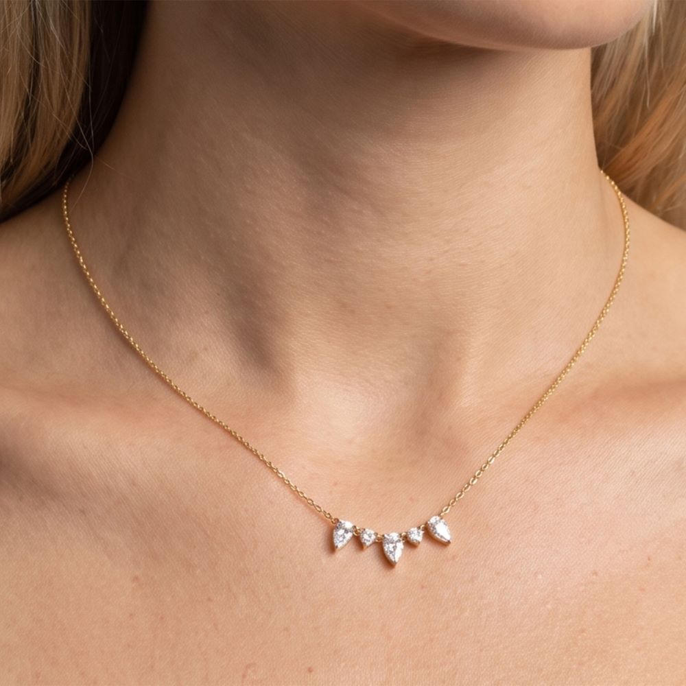 Italian Pear And Round Diamond Necklace, Lab Grown