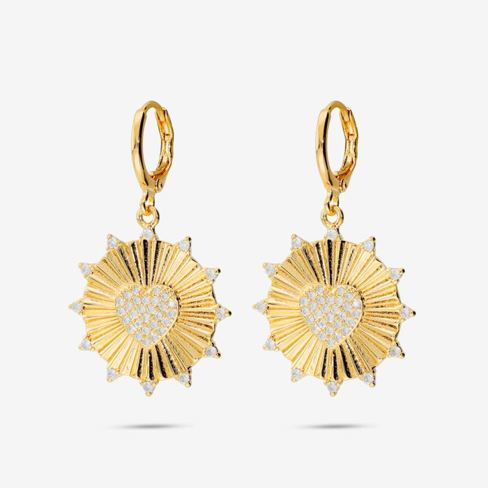 Italian Sunburst With Pave Heart Earrings